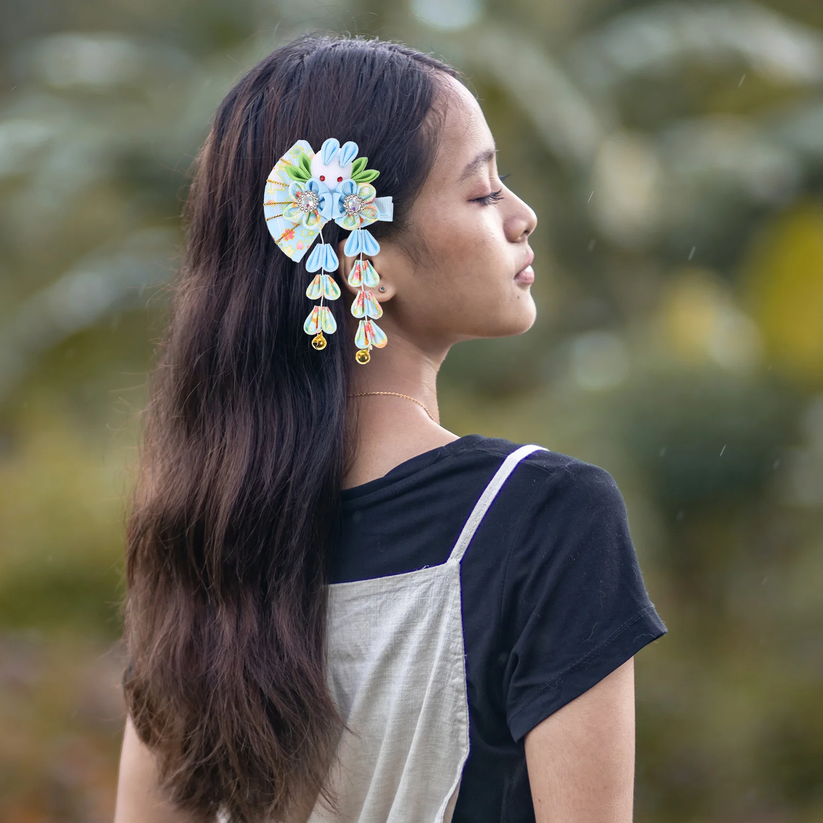 

Exquisite Cloth Flower Tassel Hair Clip Rabbit Hairpin Girls Accessory Hanfu Jewelry Plastic Decor Retro Bride Wedding