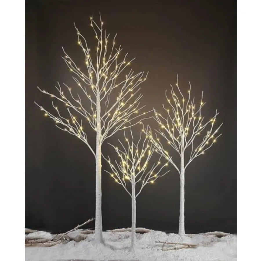 

LED Birch Tree Light Set for indoor outdoor Christmas wedding party decorations, birch wood, warm white, 3-pack with 4ft 6ft 8f
