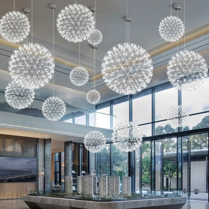 Modern Brief Loft Spark Ball LED Lights Chandelier Fixture Firework  Stainless Steel Lobby Lustre Pendant Lamp Home Deco Lightin