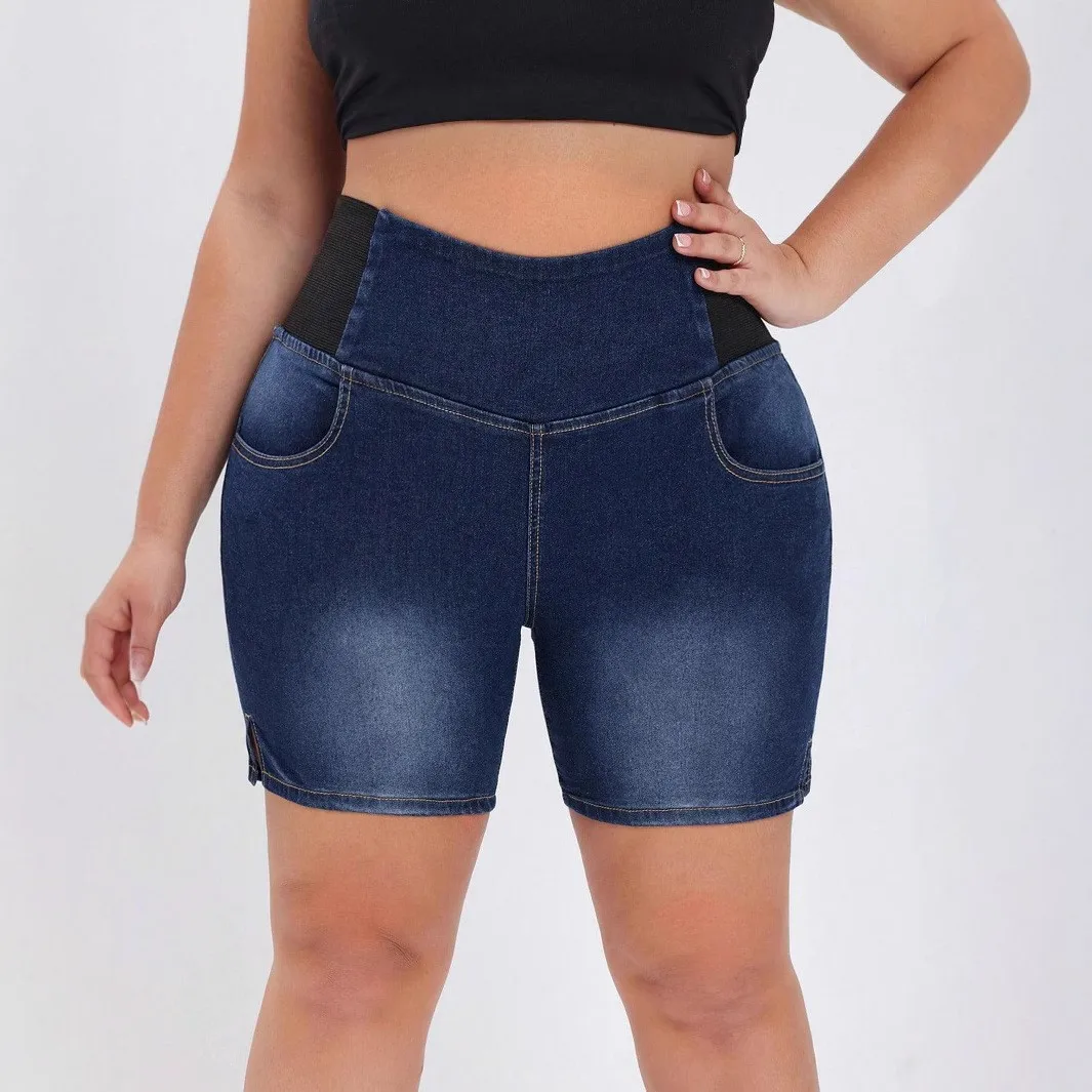 

Plus Size Casual Short Jeans Women Solid Straight Pants 2025 Summer Fashion Street Outfit Female Sexy Luxury Elegant Pants