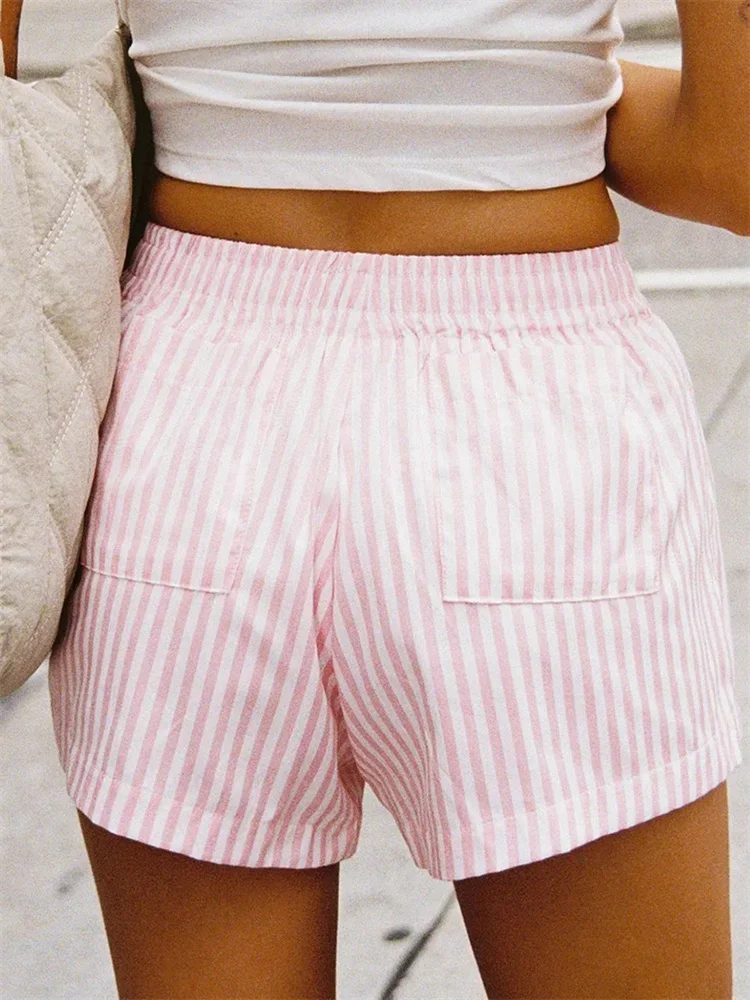 Frauen gestreifte lässige Shorts elastische Taille weites Bein kurze Hosen Sommer Streetwear für das tägliche Datum