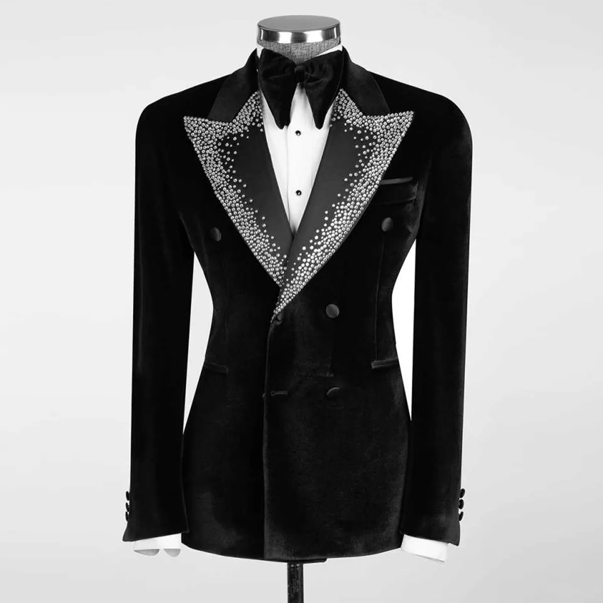 

High Quality Design Beaded Crystals Men Suits Wedding Groom Tuxedos 2 Pieces Sets Diamond Male Prom Blazers Party Homme