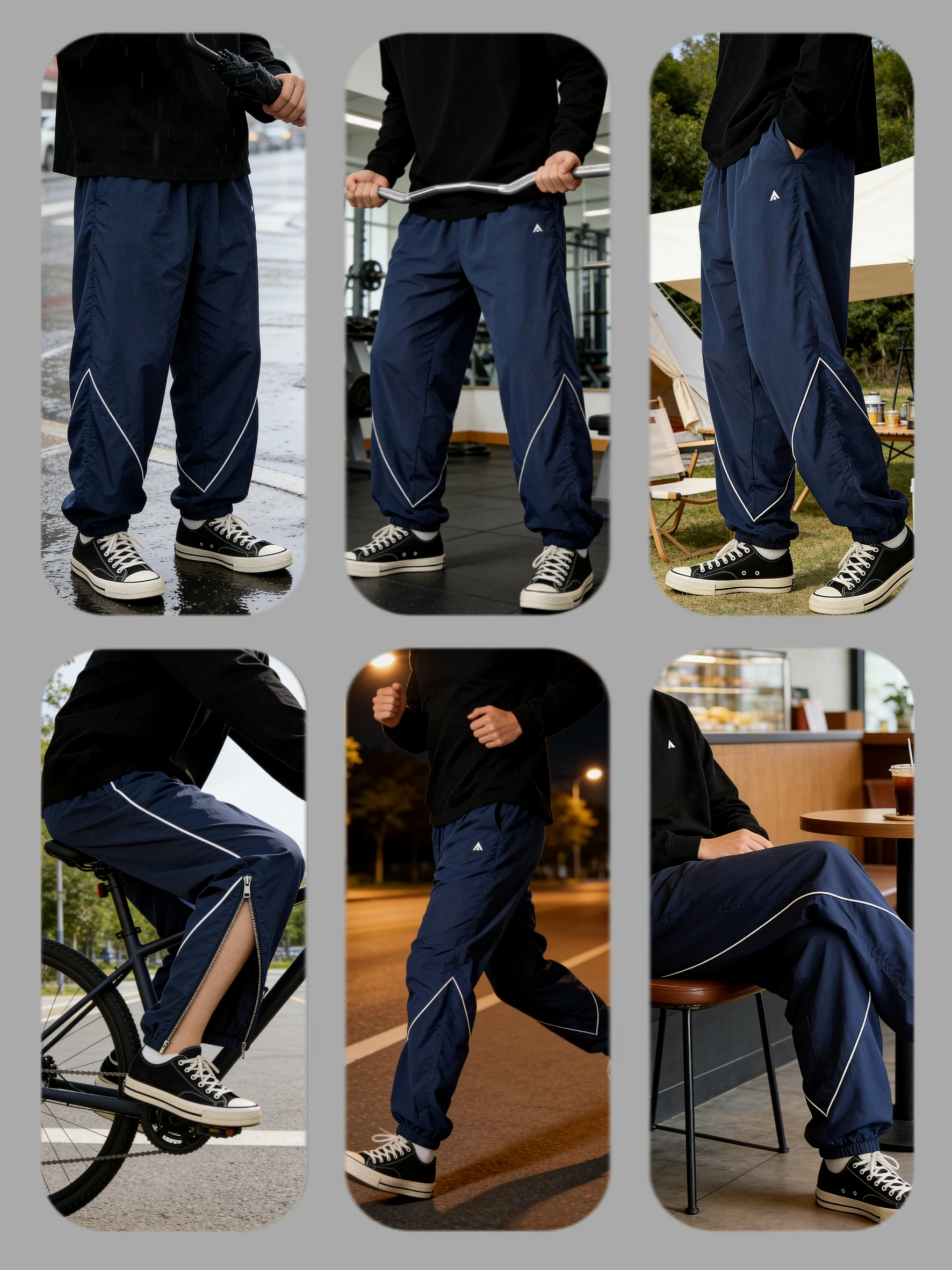 Leichte, schnell trocknende, lockere Nylon-Trainingshose für Herren, Jogginghose mit Kontrastbündchen und elastischem Bund, winddichte Sport- und Freizeithose im Streetwear-Stil. – Detail 1