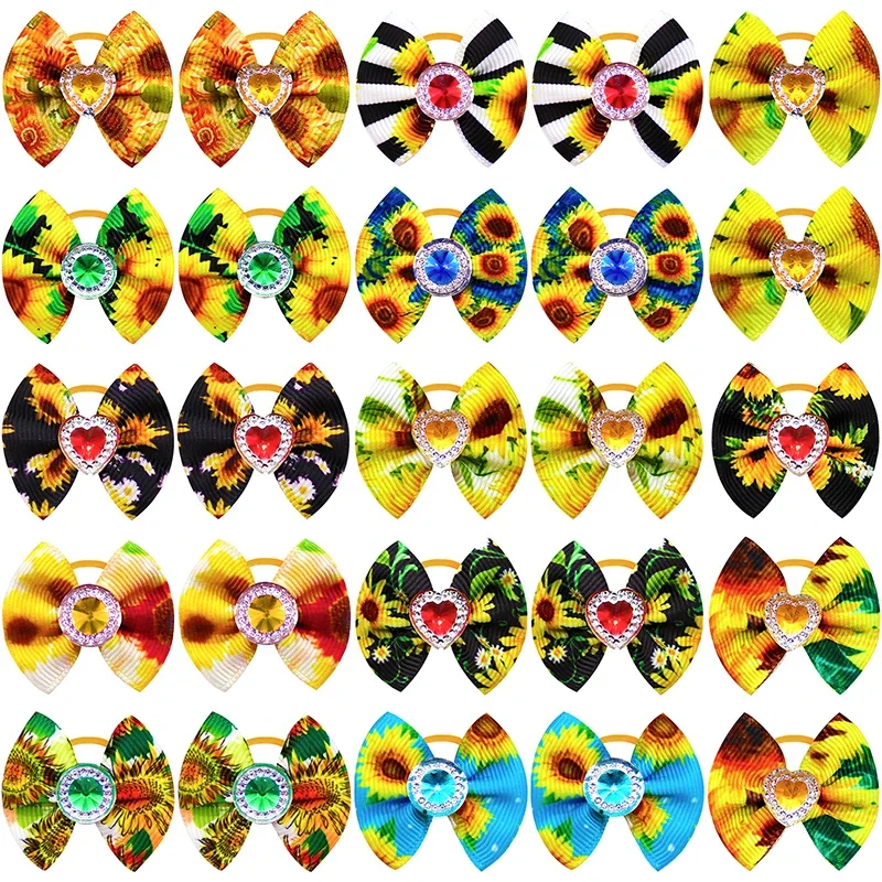 80pcs Summer Bows For Dogs Dog Grooming Bows Dog Bows Diamond For Dogs Hair Accessories Pet Dog Supplies Elastic Bands For Dogs