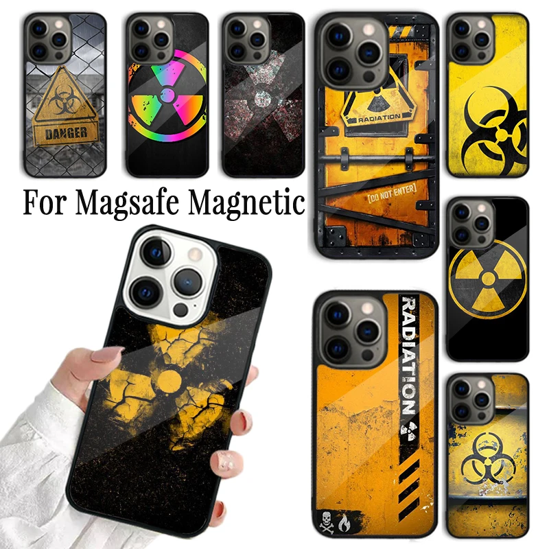 

Phone Case For iPhone 16 15 14 13 12 11 Pro Max Plus Magsafe Magnetic Wireless Charging Cover Nuclear Radiation Warning Sign
