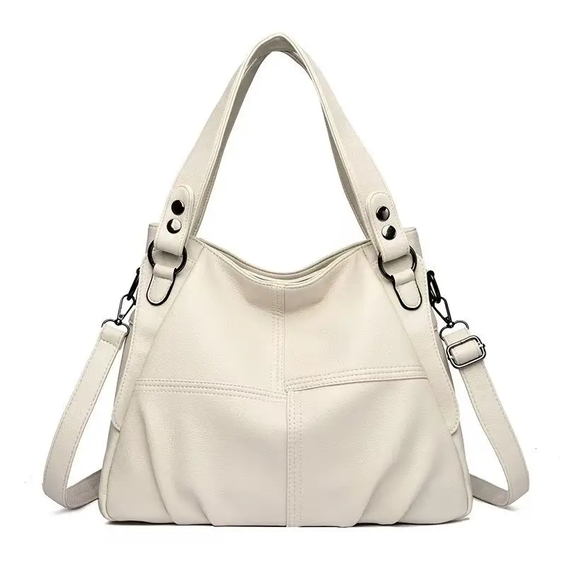 Multi Compartment PU Tote Top Handle Spacious Shoulder Crossbody Daily Supermarket Grocery Shopping Storage Bag