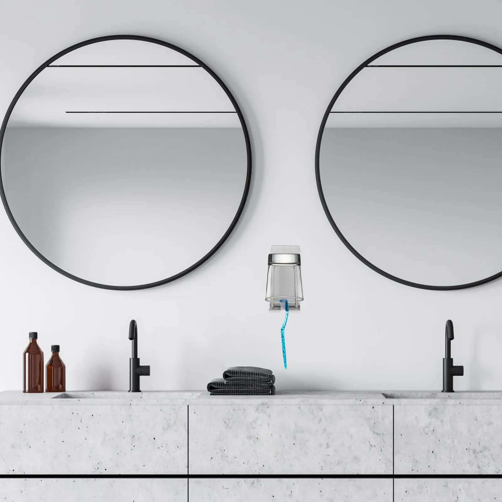 

2pcs Stainless Steel Toothbrush Holder Wall Mounted No Drill Adhesive Cup Rack For Bathroom Toothbrush Storage Shelf Mug