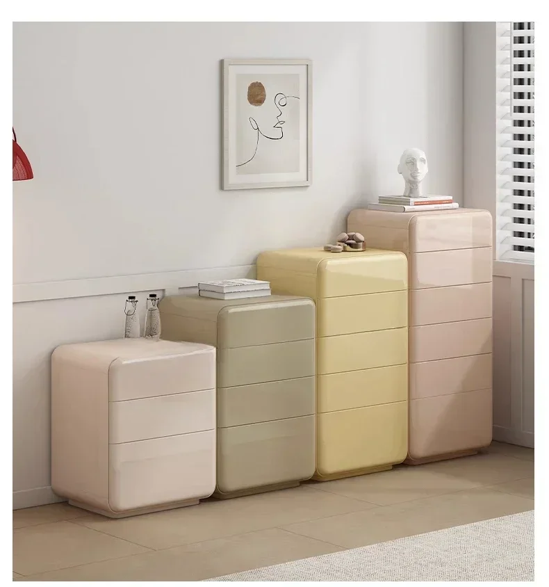 

Simple tone Cream style Bedroom solid wood storage cabinet Living room wall drawer Locker cream