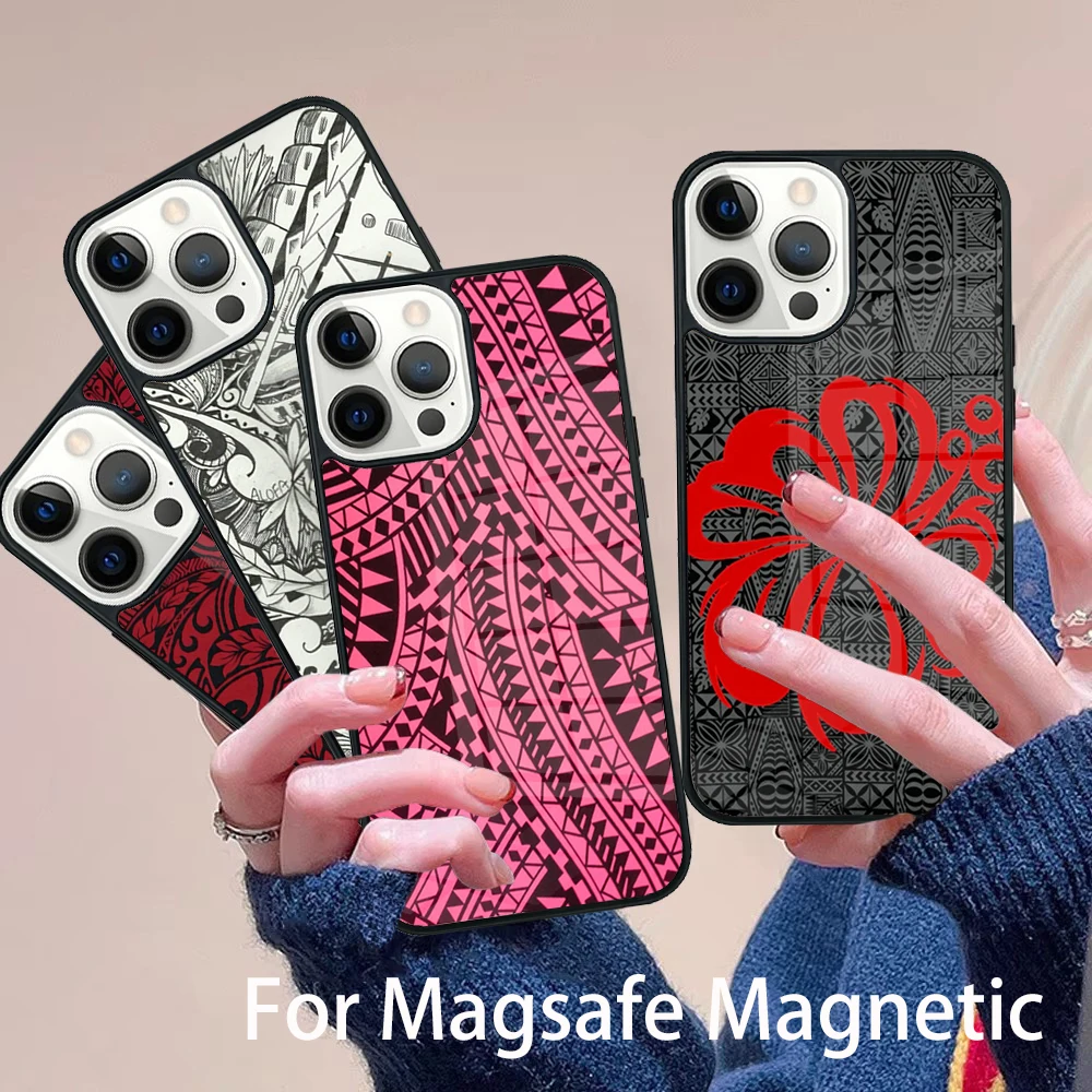 

Maori Samoan Polynesian Tribal Phone Case Magesafe Magnetic Wireless Charge Cover For IPhone 16 11 12 13 14 15 Pro Max Plus Mini