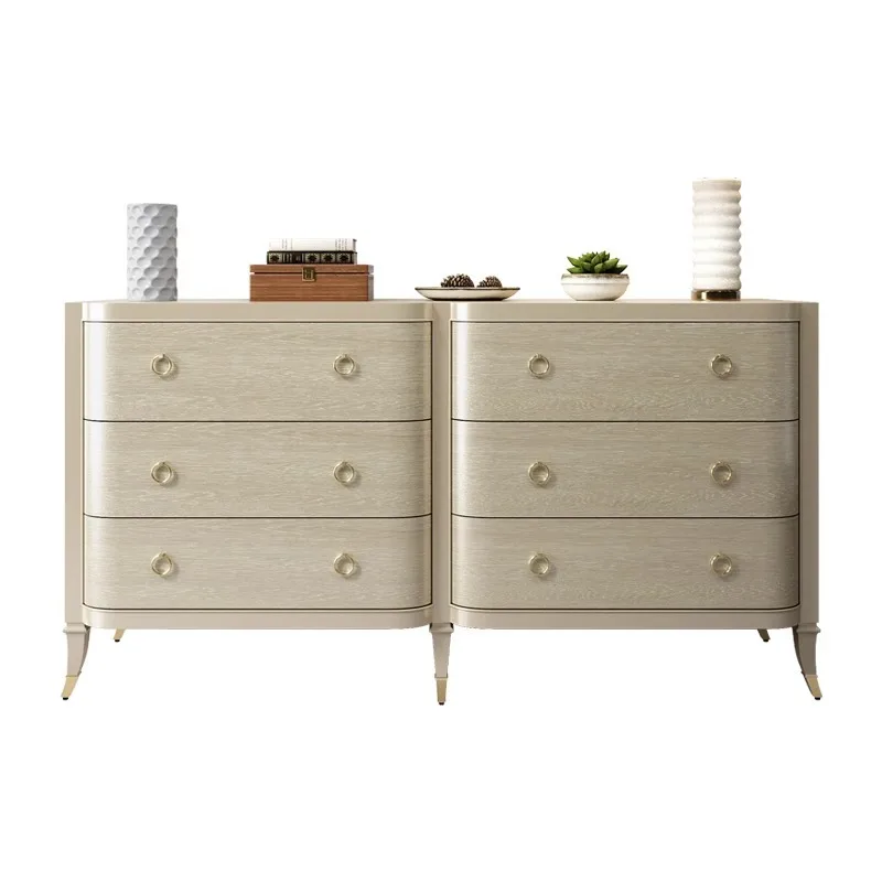 

American light luxury six-chest cabinet bedroom TV cabinet modern simple champagne silver drawer