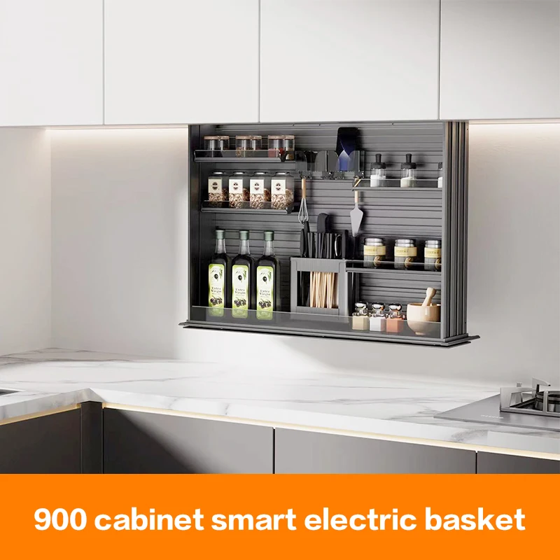 Kitchen Wall Cabinet Vertical Lifting Basket Electric Intelligent Voice and Touch Control Automatic Seasoning Basket Cabinet
