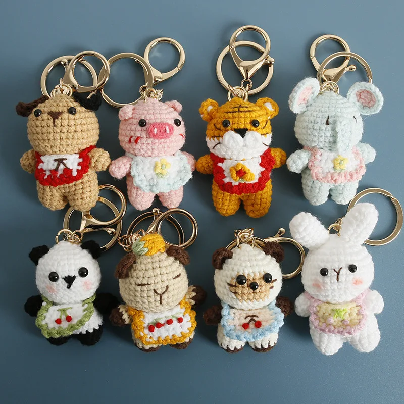 Super Cute Cartoon Hand Woven Mini Animal Pendant With Yarn Hooks, Woven Keychains, Hanging Accessories, Finished Products