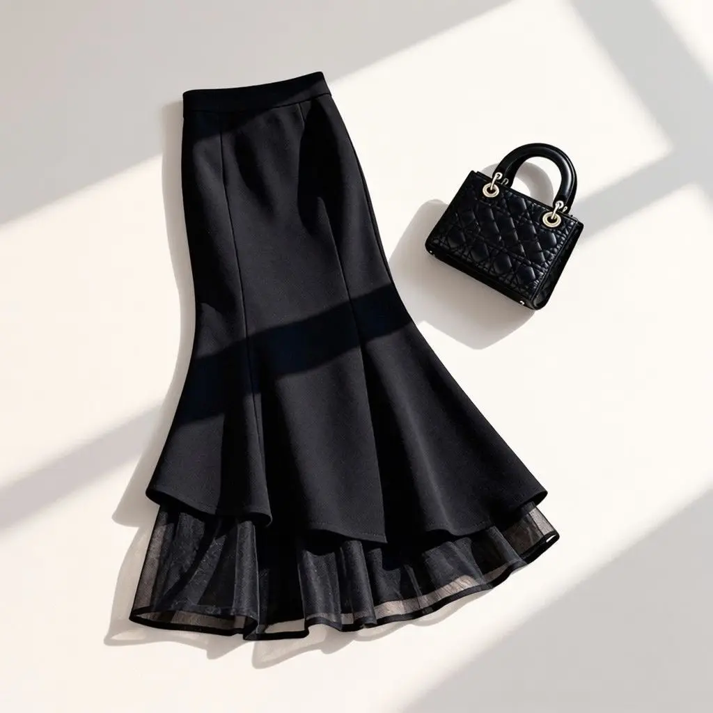 Black Mermaid Skirt 2026 Spring New Slim High-waisted Hip Skirt Spliced Slimming Skirt