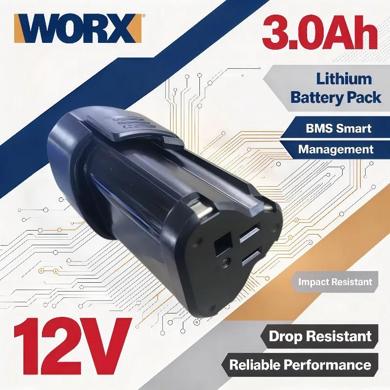 12V 3.0Ah Rechargeable Lithium Battery Fit WORX Electric Drill BMS Intelligent Protection Drop‑Resistant Model Airplane