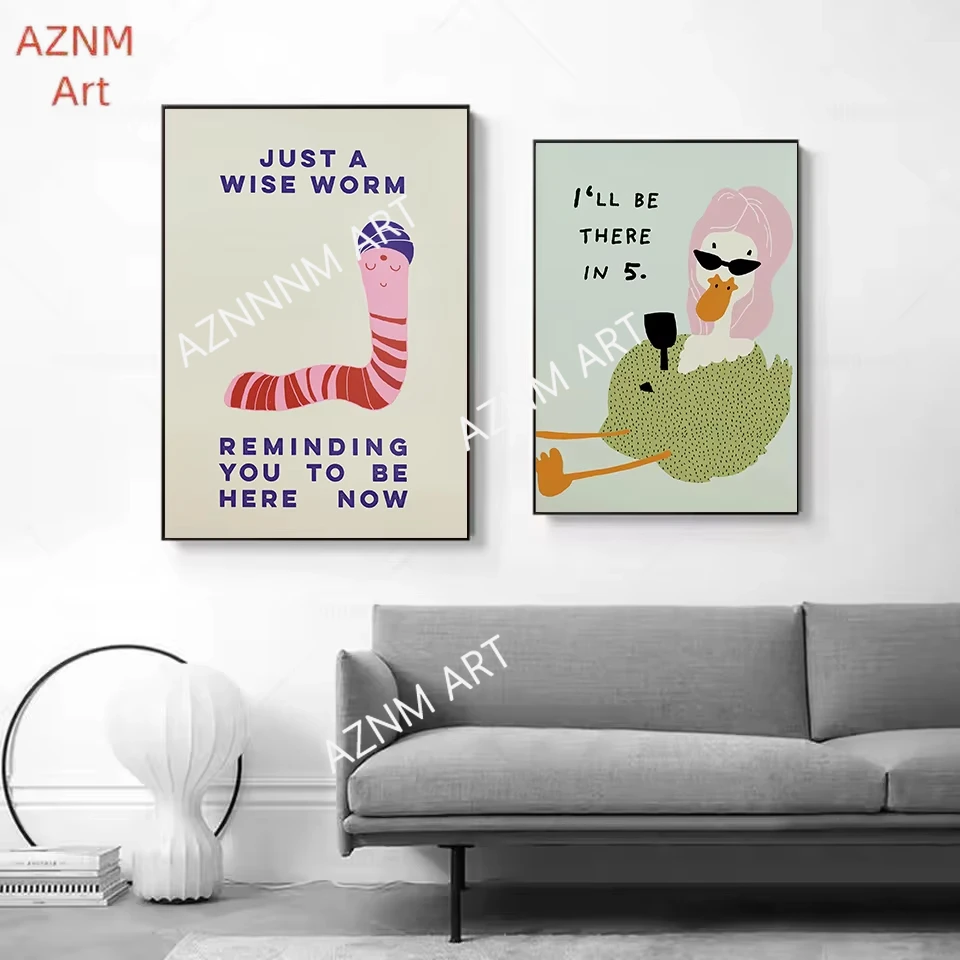 Funny Bathroom Lazy Cat Diva Duck Shower Bathtub Retro Illustration Poster Canvas Painting Wall Art Pictures Home Decor Gift