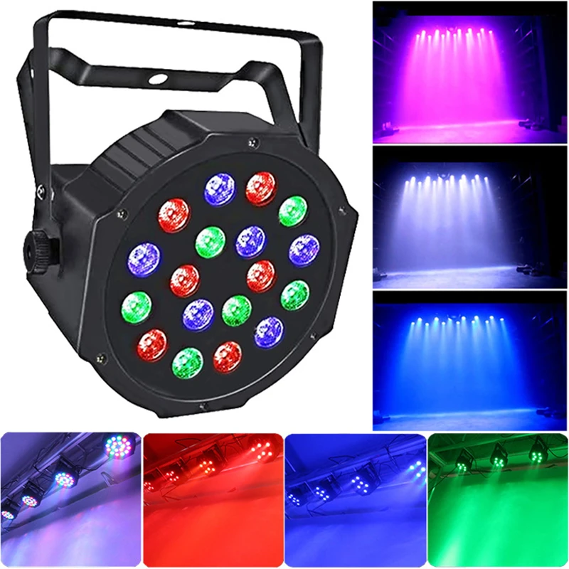 Imagem -03 - Rgb Única Cor Led Flat Par Luz Som Ativado Controle Dmx 512 dj Disco Bar Festa Palco Show de Luzes 18x3w