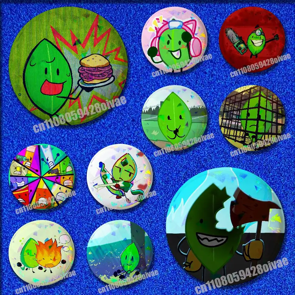 For BFDI Battle for Dream Island Leafy Pins Insignia Badge Pin Cover Emblem Round Ornament 75mm Cosplay Brooch Button