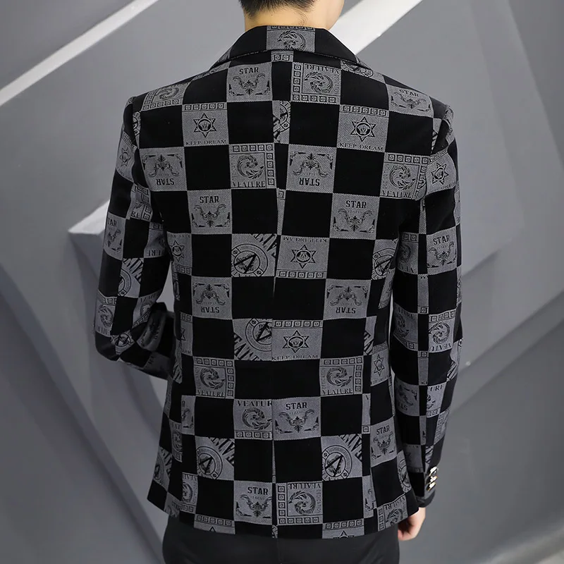 Blazer Fot Men 2025 Spring New Male Suit plaid Jacket Masculino Korean Style Slim Fit Casual Men Fashion Trend Dress Jacket
