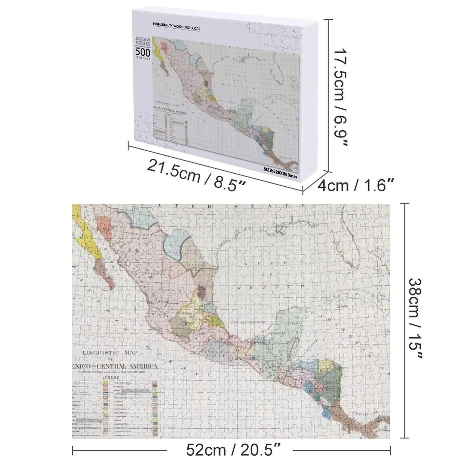 Mappa linguistica vintage dell'America centrale (1909) Puzzle giocattolo per bambini boschi per adulti Puzzle personalizzato
