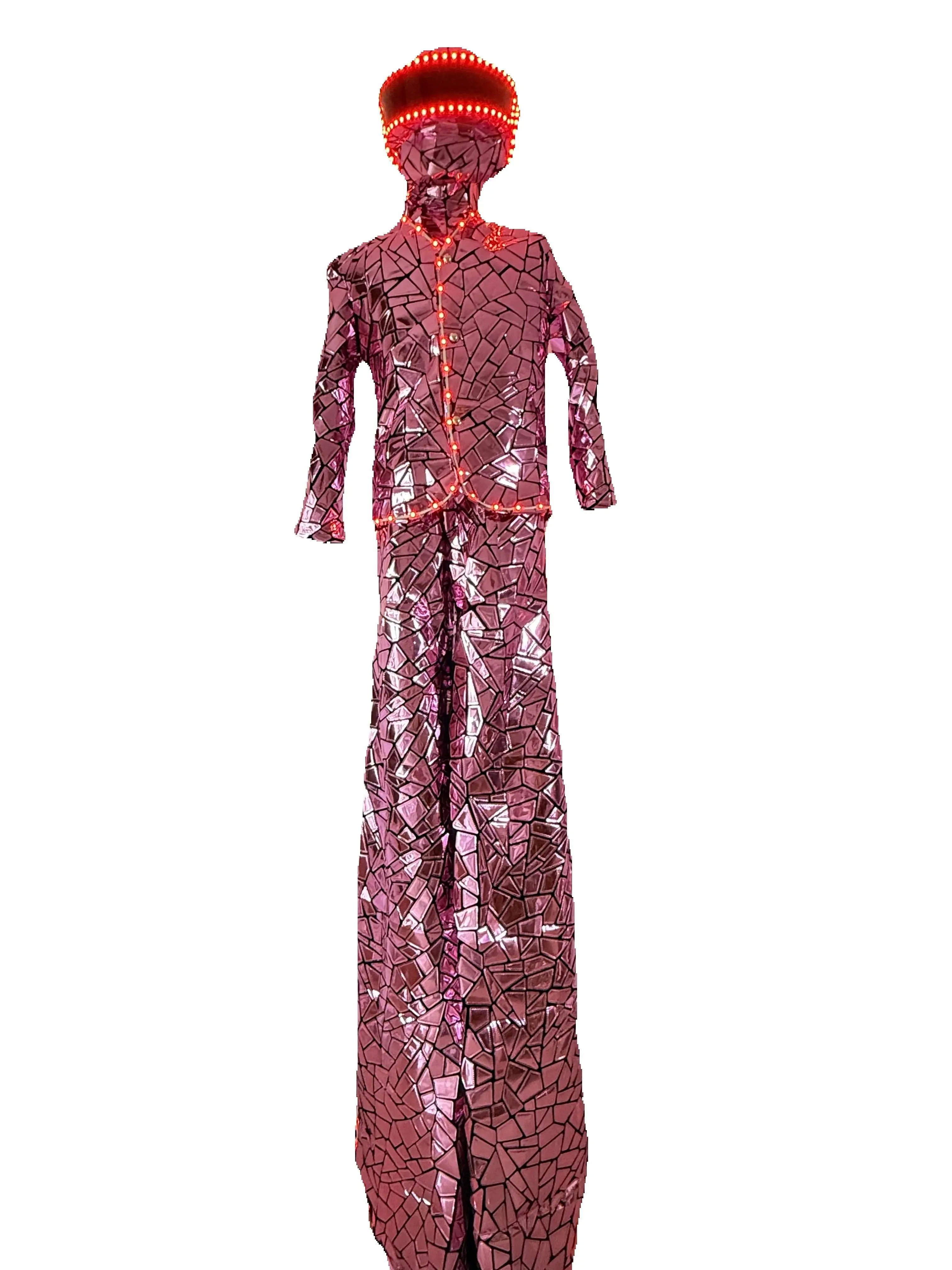

Mirror Sequin Stilt Performer Costume, LED Robot Outfit for Stage & DJ Performances