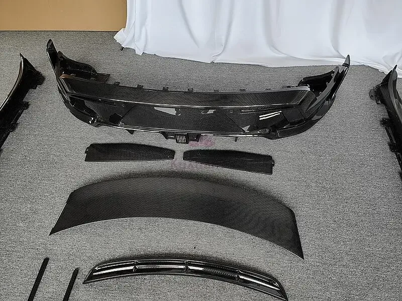 For Porsche taycan upgraded to dry carbon fiber front bar edge rear diffuser spoiler door lower sill body kit