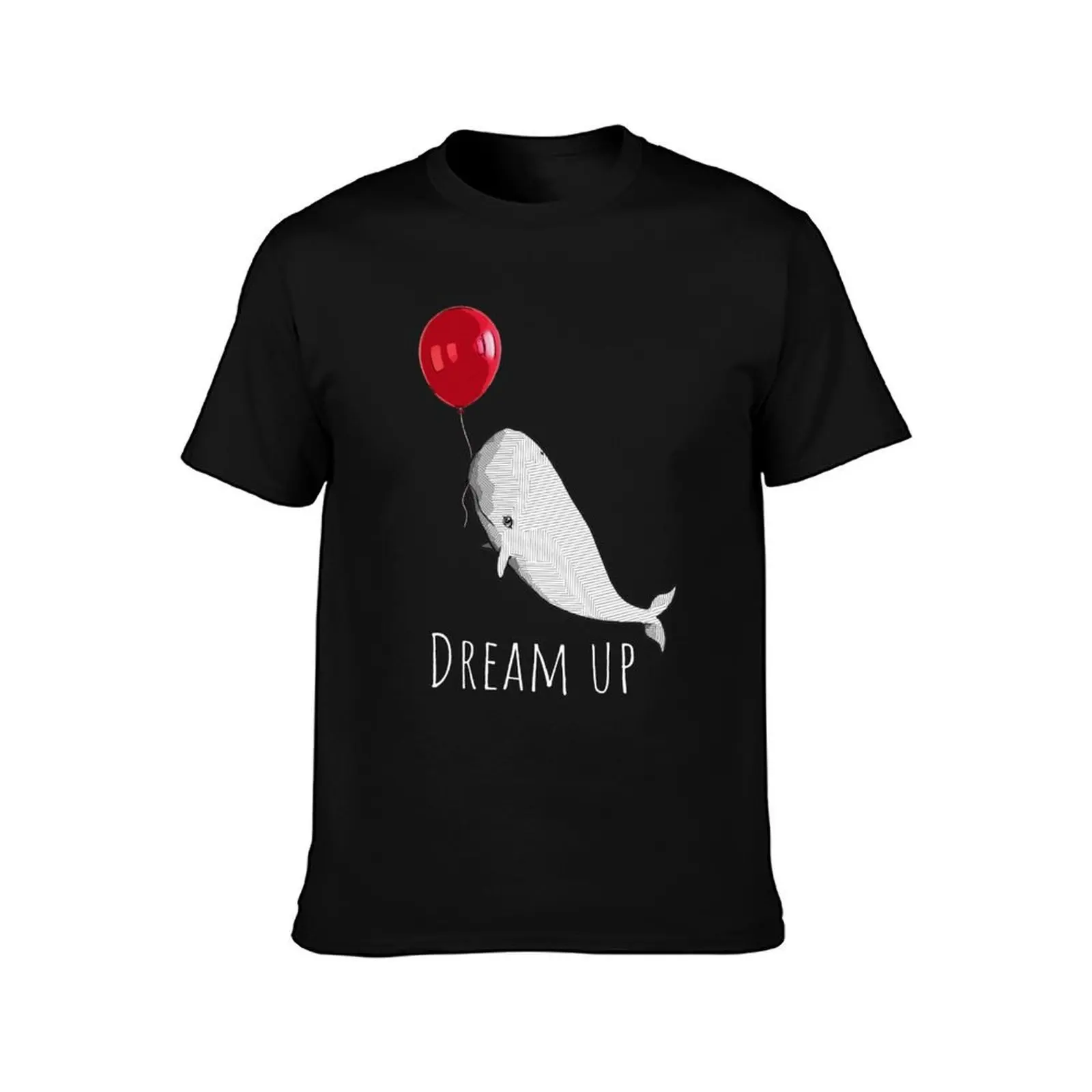 Dream up, white whale, red ballon T-Shirt, Summer Casual Cotton Tee, Oversized Streetwear Tops, Vintage Graphic Print