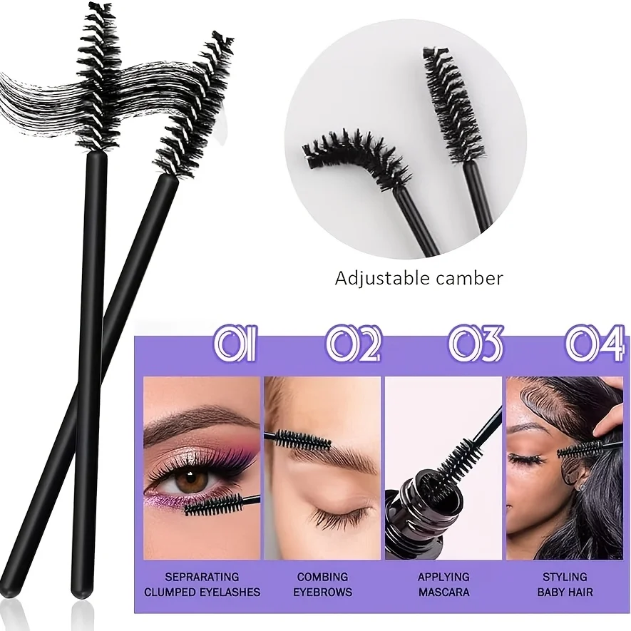 250-teiliges Lippen- und Wimpern-Set - 100 Lippenpinsel, 100 Mikrobürsten, 50 Spoolies mit Etui für Extensions (Salon/Zuhause) – Detail 8