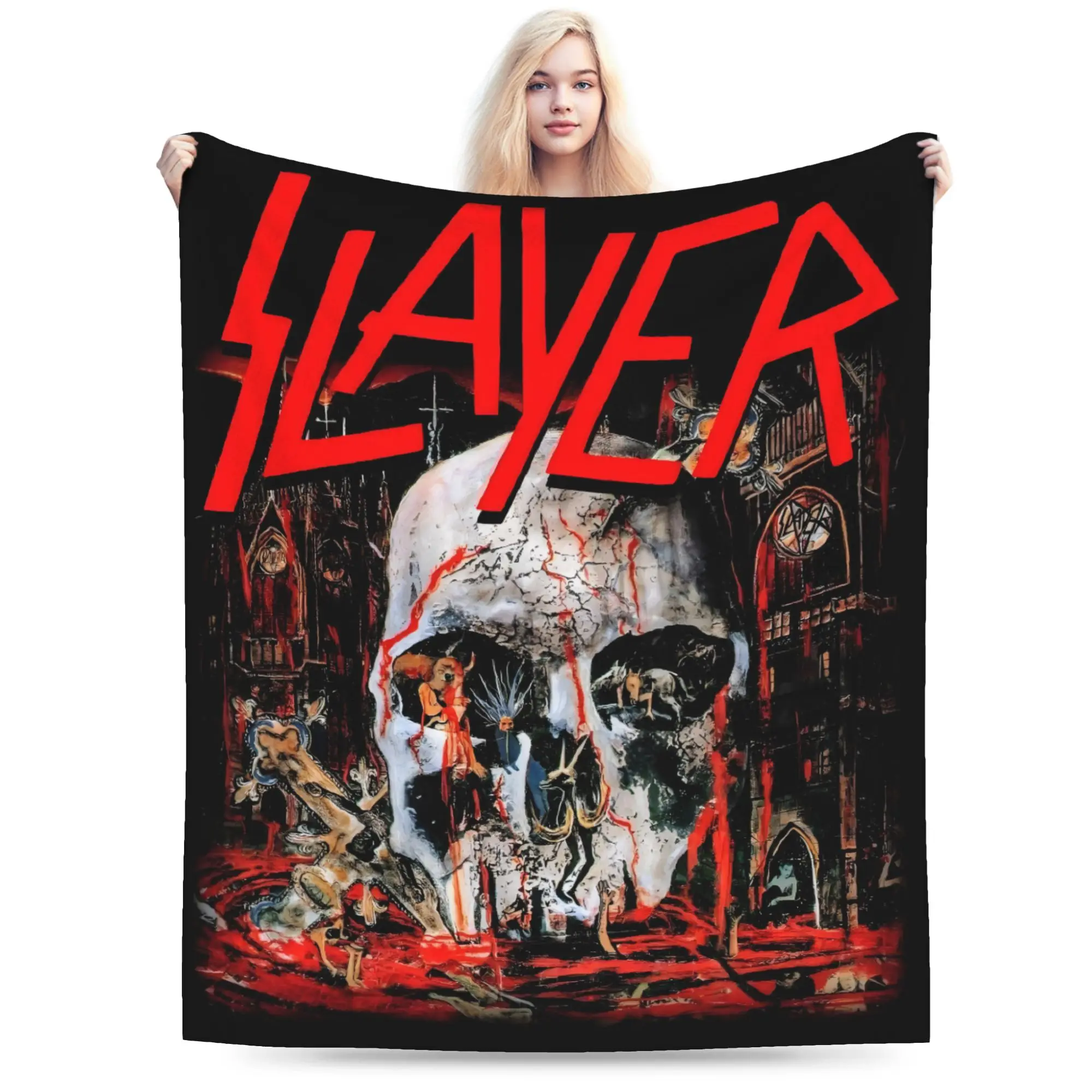 Custom S-Slayers Cracked Skull Blanket Warm Fleece Soft Flannel Metal Band Throw Blankets for Bed Sofa Office Spring Autumn
