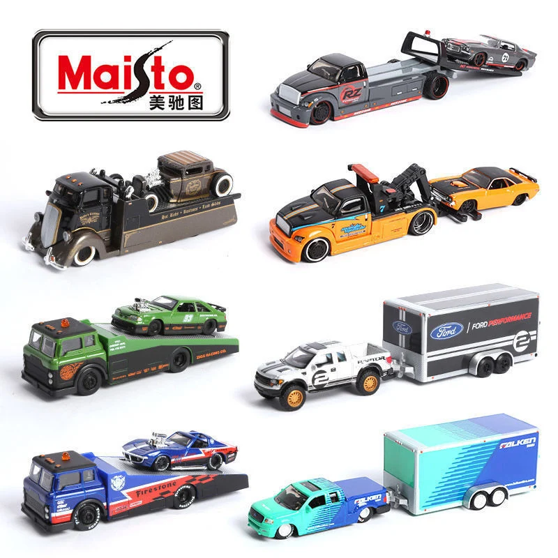 

New MaiSto 1970 Transport Trailer Model Simulation Diecast Alloy Car Ornaments Child Toy Birthday Gift