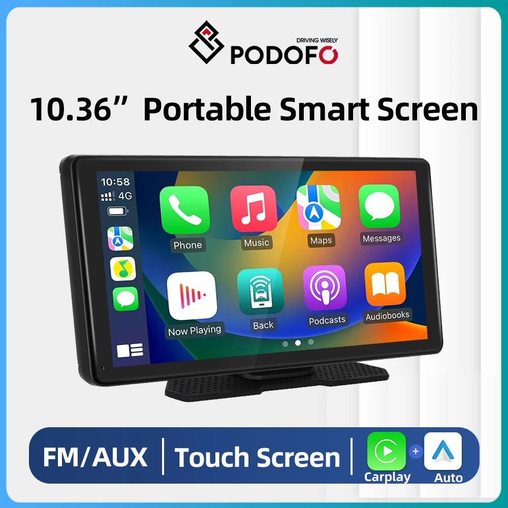 

Podofo Universal 10.36”Screen Portable Car Radio Multimedia Video Player Wireless Carplay Smart Player With Voice Control FM BT