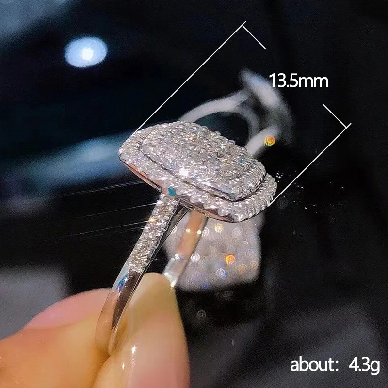 New Fashion 925 Sterling Silver Color Wedding Bridal Jewelry Shiny Flash Square Full Zircon Ring Necklace Factory Wholesale