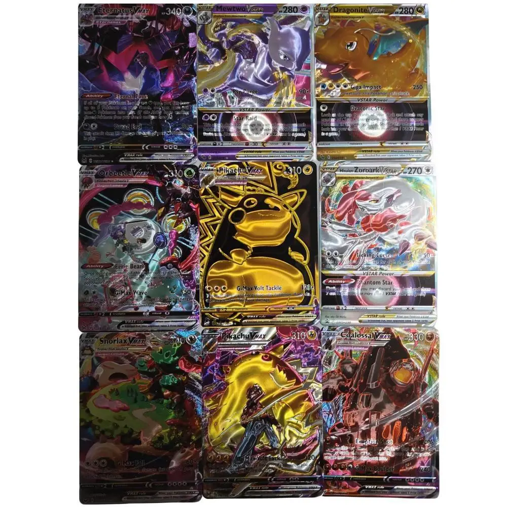 55pcs/set Pokemon PTCG English Version Colorful Gold Foil Plastic Cards Pikachu Meowth Anime Collection Cards Toys DIY Gifts