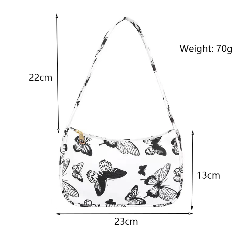 Animal Pattern Print Nylon Shoulder Bag Casual Mulheres Pequena Bolsa Borboleta Leopardo Zebra Cow Print Mulher Senhoras Underarm Bags