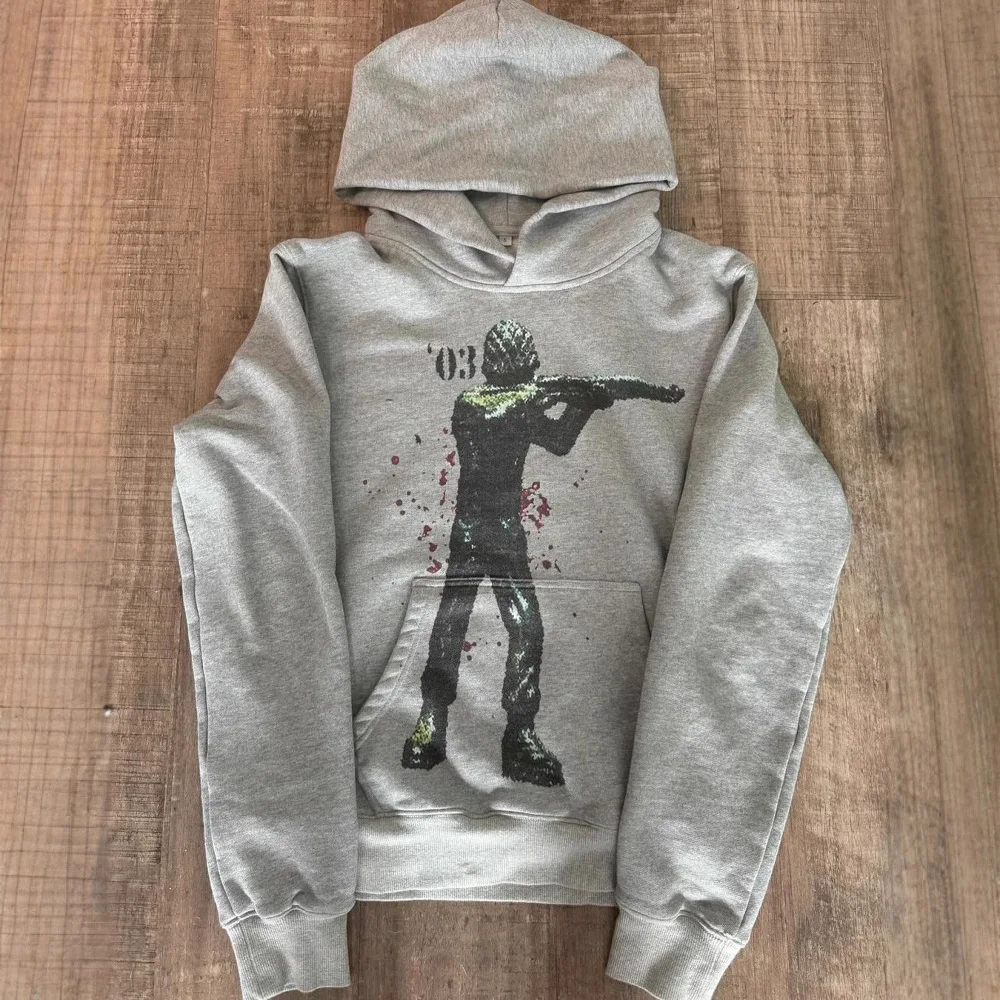 Streetwear Y2K Long Sleeve Hoodie Print Pattern Oversized Loose Fit Unisex Dark Style Trendy Coat Vintage Outerwear