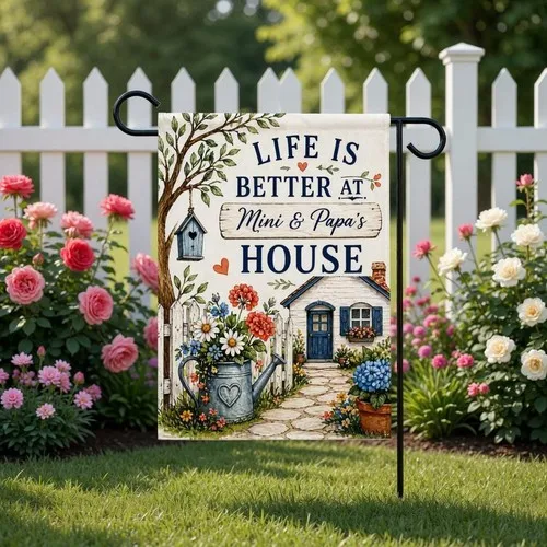 Custom Grandparents Garden Flag Life Is Better at Mini & Papas House AAV hhz