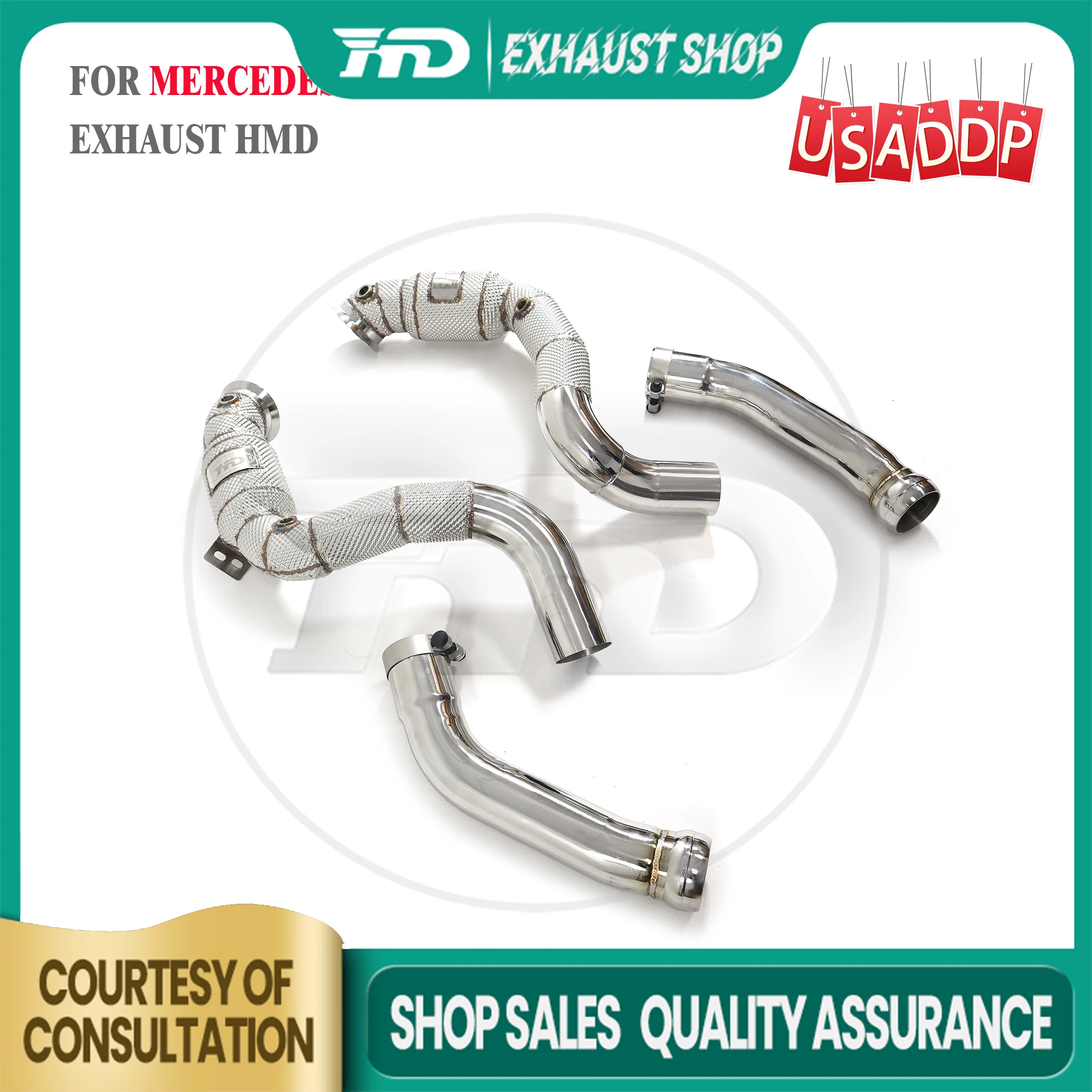

HMD Exhaust Downpipe for Benz C63/S AMG W205 SS304 Heat shield High performance Continuous surprises Catalytic