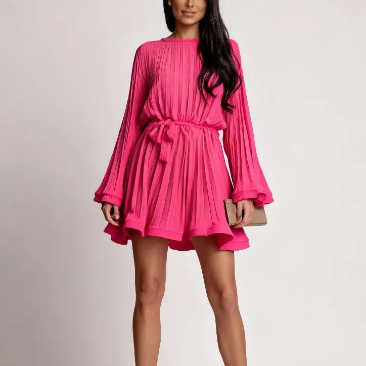 Vestidos femininos vestido y2k vintage primavera manga curta a linha chiffon plissado elegante cintura apliques artístico querida sexy