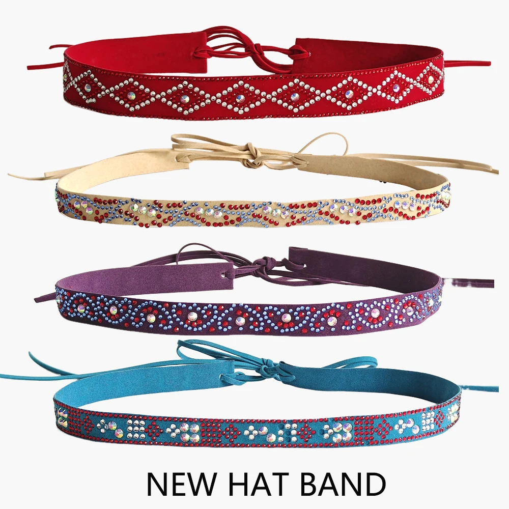 Sparkle Rhinestone Hat Band for Cowboy Hats Western Suede Hatband Bling Decorative Hat Belt Adjustable Tie for Women Men
