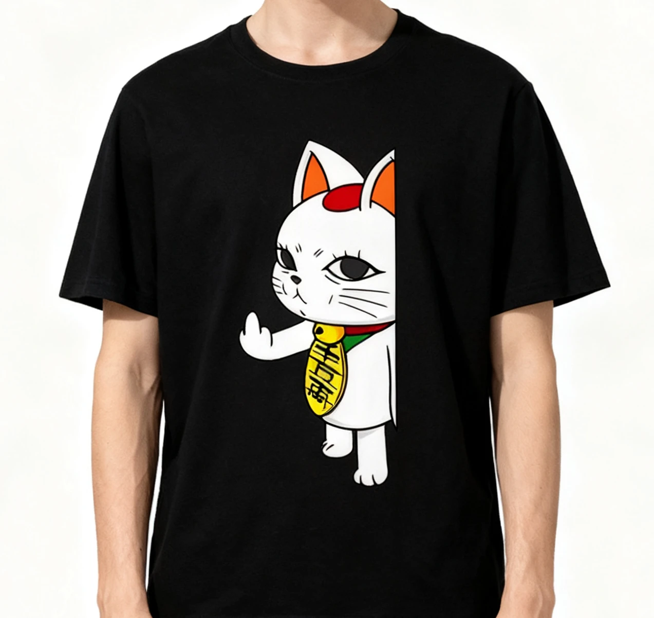

Hot Selling Japanese Anime Cat Pattern T-shirt Fashionable Cartoon Oversized T-shirt Men's and Women's Retro Casual T-shirt