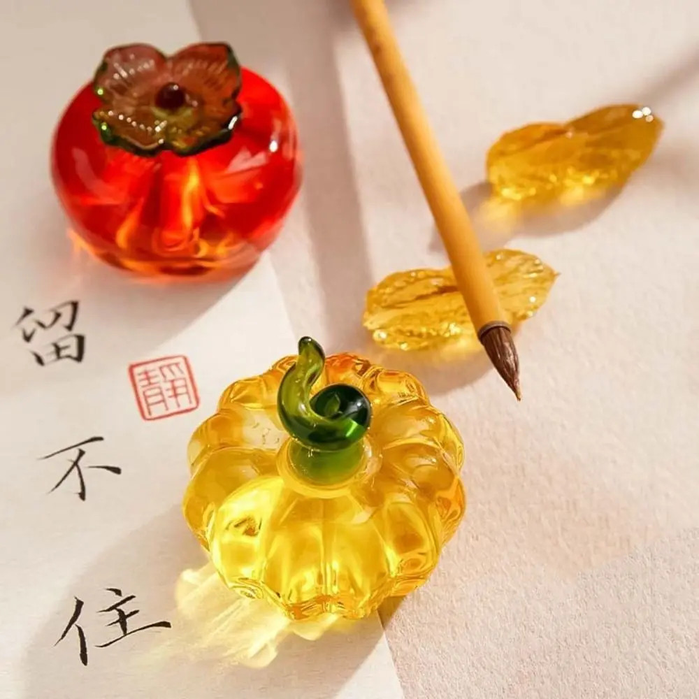 

Professional Crystal Glass Paperweight Traditional Writing Pumpkin Persimmon Shape Calligraphy Brush Holder Artist Drawing Tool