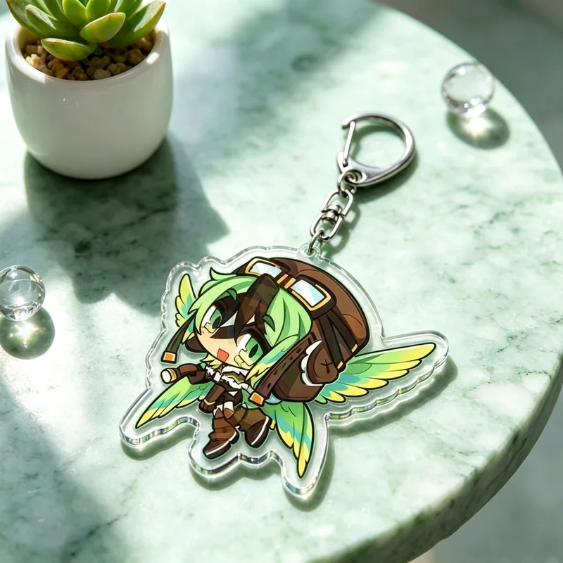 Cute Furry Anthro Chibi Anime Acrylic Keychain Double Sided HD Print Demon Lion Cat Bird Pilot Character Key Ring Kawaii Backpac