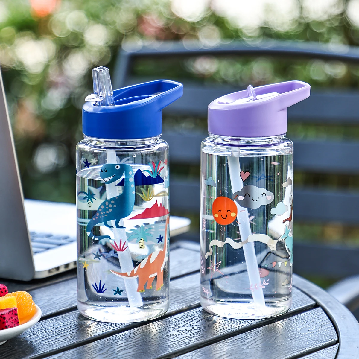 Gourde à paille de 500 ml, mignonne et portable, motif dinosaure crème glacée, pour l'extérieur
