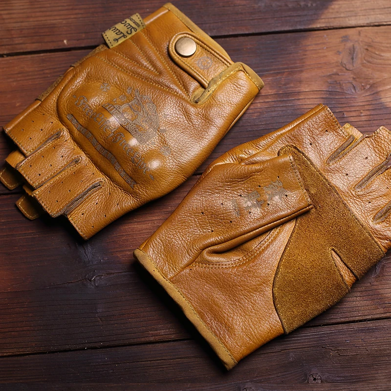

Cowhide Vintage Gloves Motorcycle Motor Bike Cycling Driving and Biking Wear-Resistant Top Layer Leather