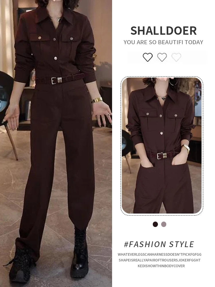 

Faionable Long Sve Onesie Pants Women's Commute Sle Autumn New Design Casual Loose Fit High Waist V-Ne Breathable