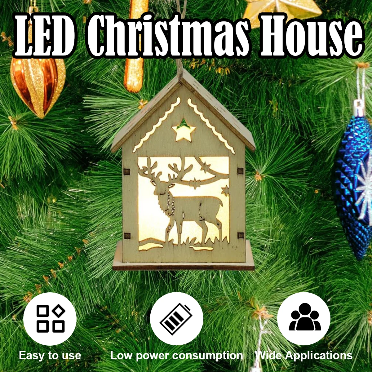 Wooden House Shape LED Light DIY Ornaments Christmas Holiday For Room Decor Mini Gifts Christmas Tree Unique Table Home Luminous