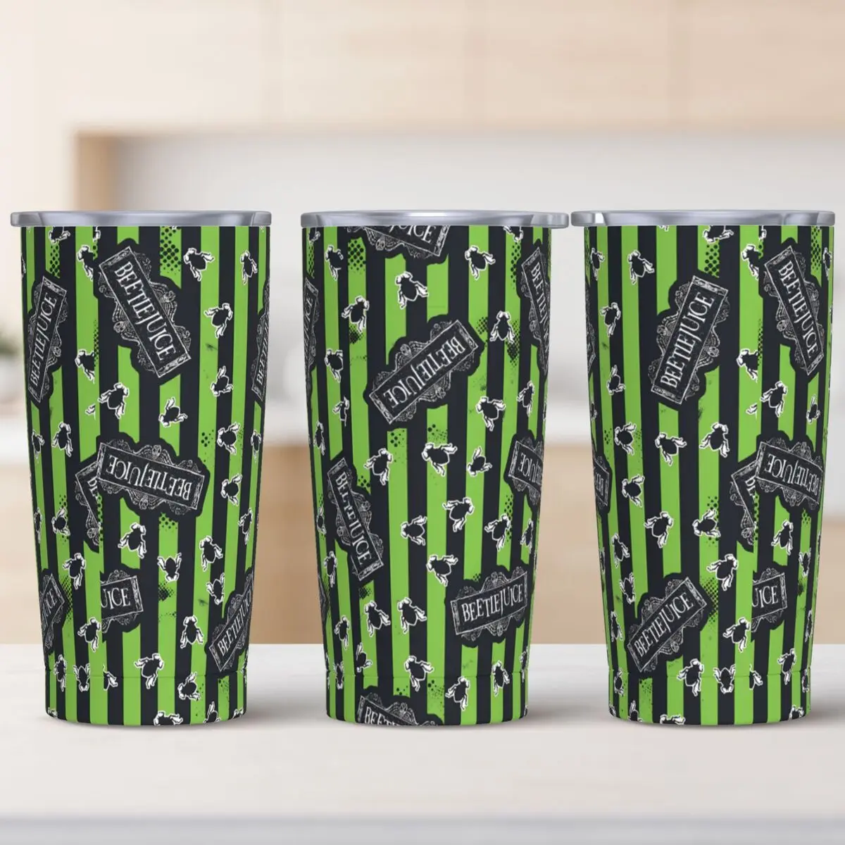 B-Beetlejuice Logo Stainless Steel Tumbler Driving Coffee Mug With Straws Lid Large Capacity Car Mugs Cold and Hot Water Bottle