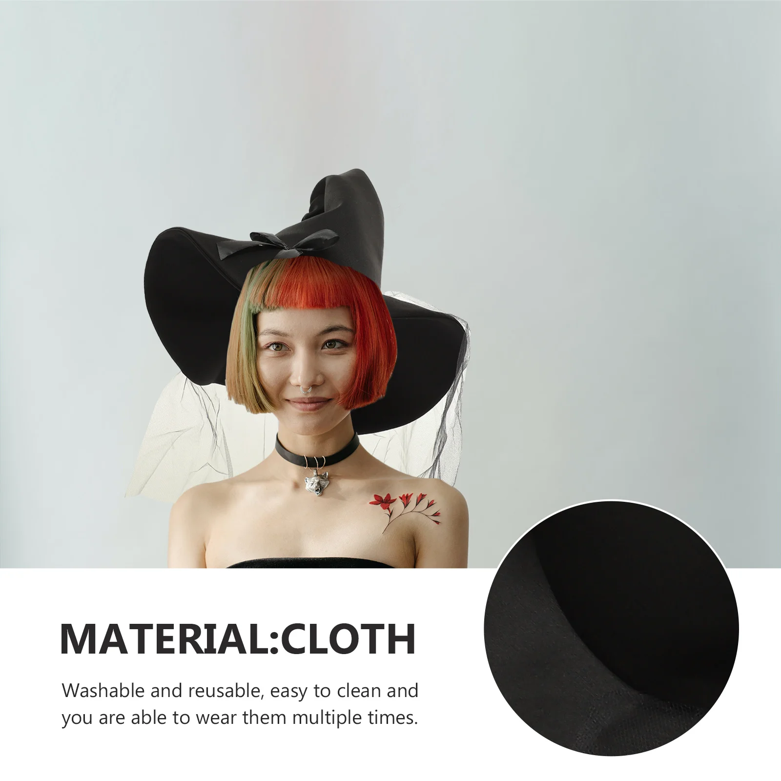 

Halloween Witch Hat Wide Brim Wrinkle Design Soft Comfortable Cosplay Party Decorative Halloween Supply Witch Hat Ornament