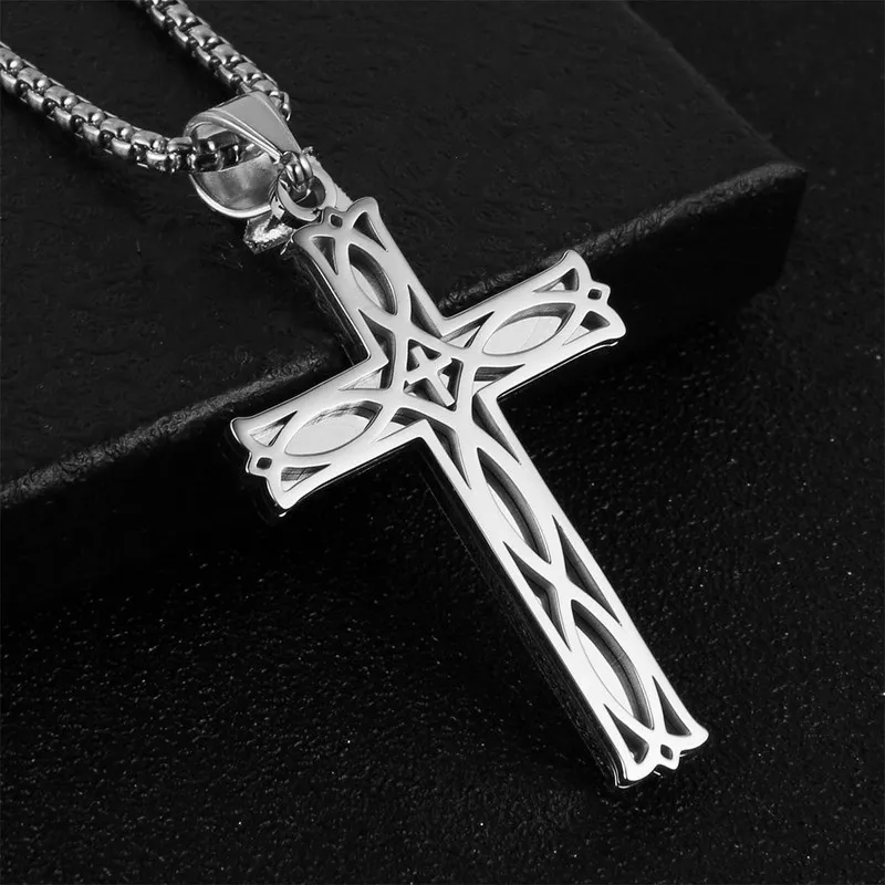 Trendy Mens Stainless Steel Celtic Knot Cross Pendant Necklace Irish Inspired Personalized Versatile Jewelry Gift for Him