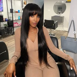 Straight Natural 3x1 Middle part Lace Full Machine brazilian Wig With Bangs 200% Density Human Hair Bob Wigs For Women Choice