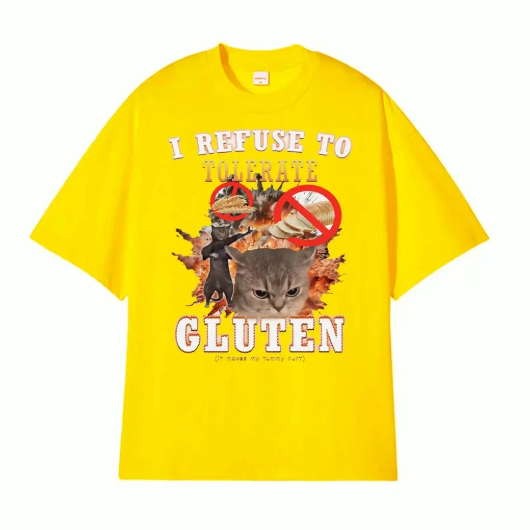 مضحك القط الميمات الأمريكية الرجعية الجرافيك تي شيرت الصيف موضة الرياضة القطن الخالص تي شيرت رجالي ملابس الأطفال المحملة Y2k امرأة